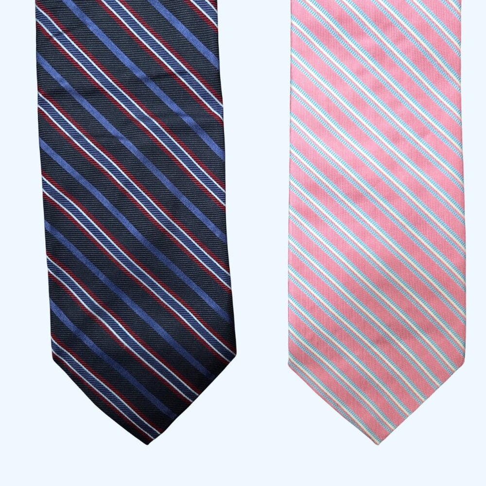 Brooks Brothers Mens 100% Silk Repp Stripe Neck‎ Tie Lot 2 Navy Pink Made in USA